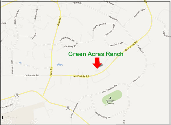 Green Acres Ranch off of De Portola map